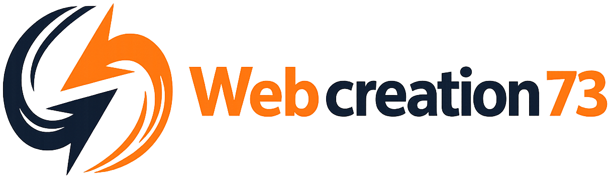 Logo Web Creation 73, agence web en Savoie spécialisée en création de sites internet et marketing digital, design moderne orange et bleu